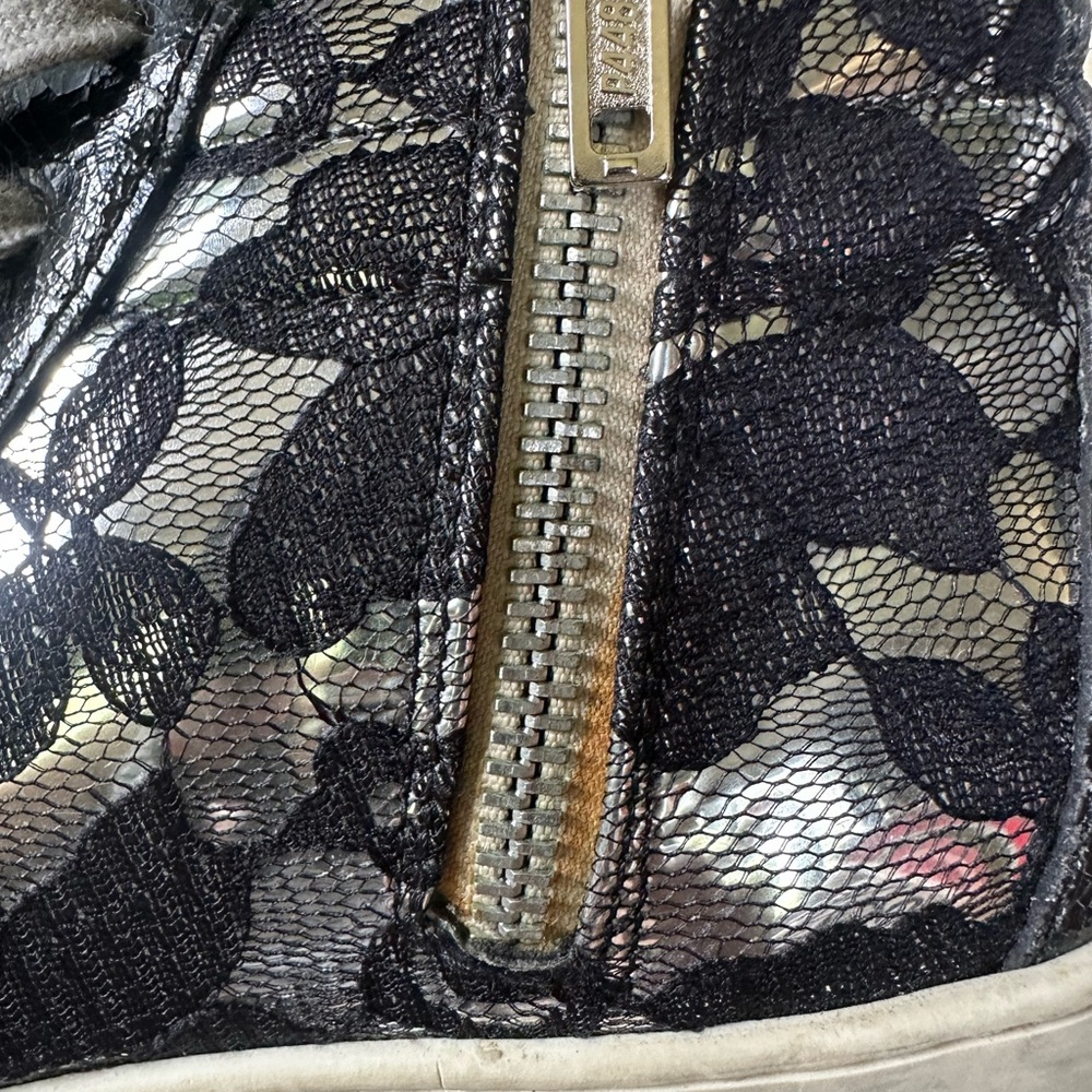 P448 Women’s Black, Metallic and Lace High Tops, Size 9-9.5 - Picture 5 of 10